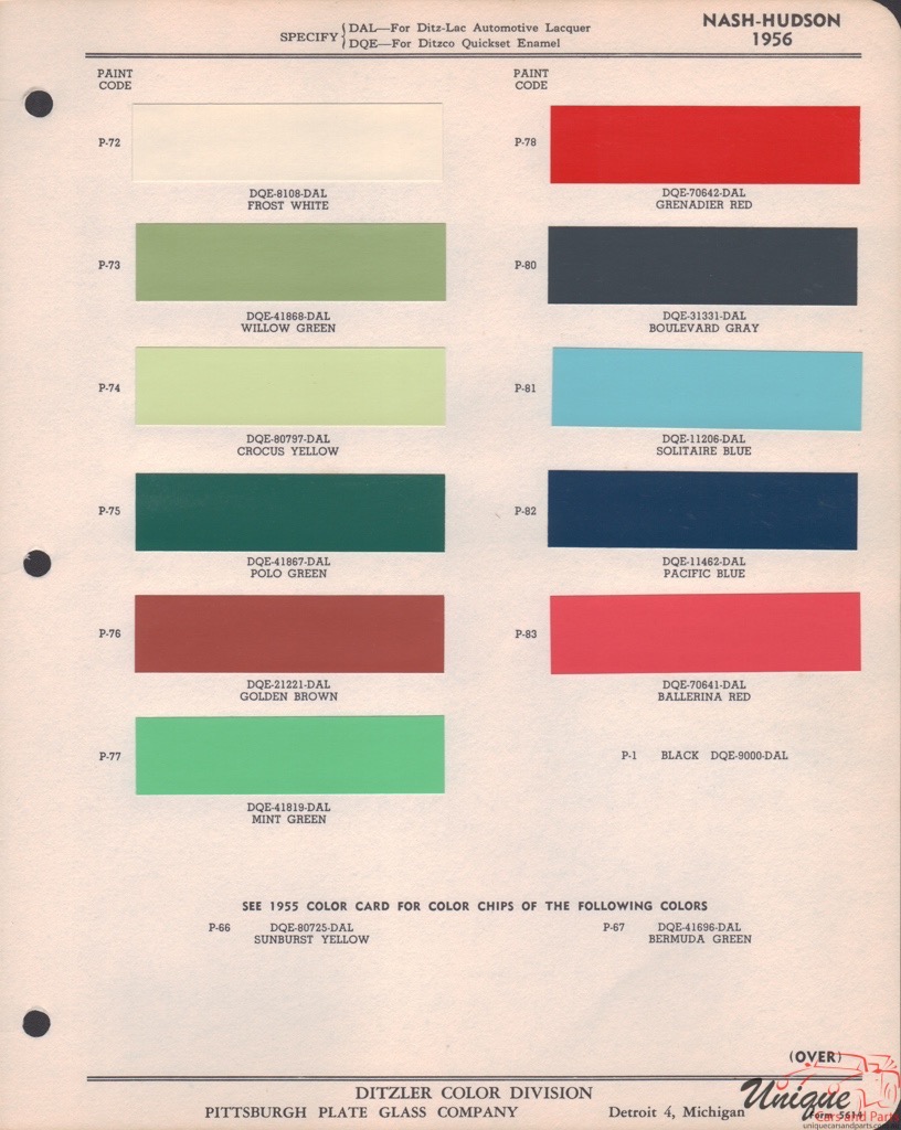 1956 Nash Paint Charts PPG 1